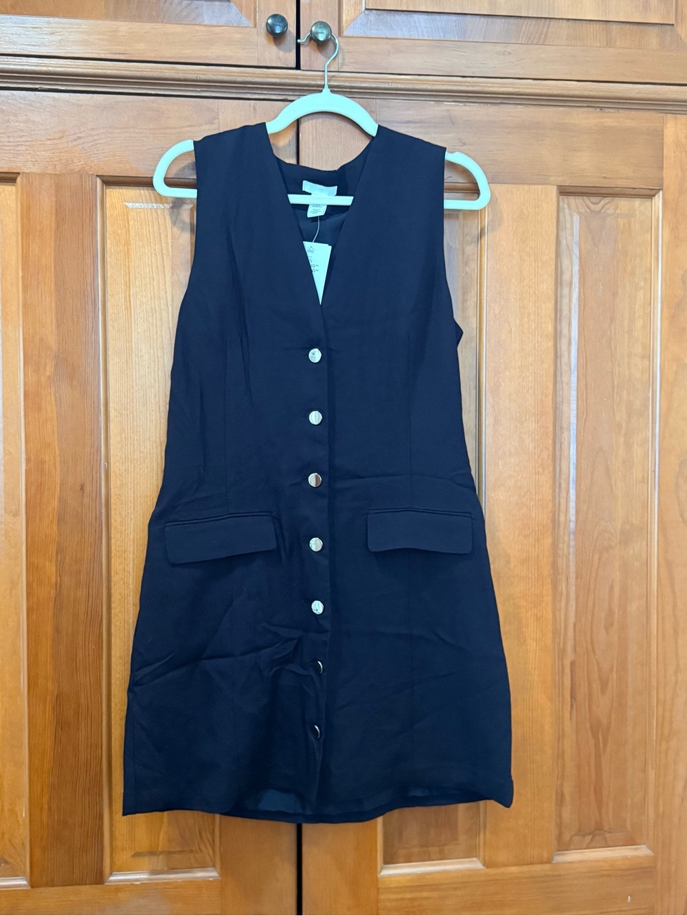 H&M Black Sleeveless Button-Front Mini Dress